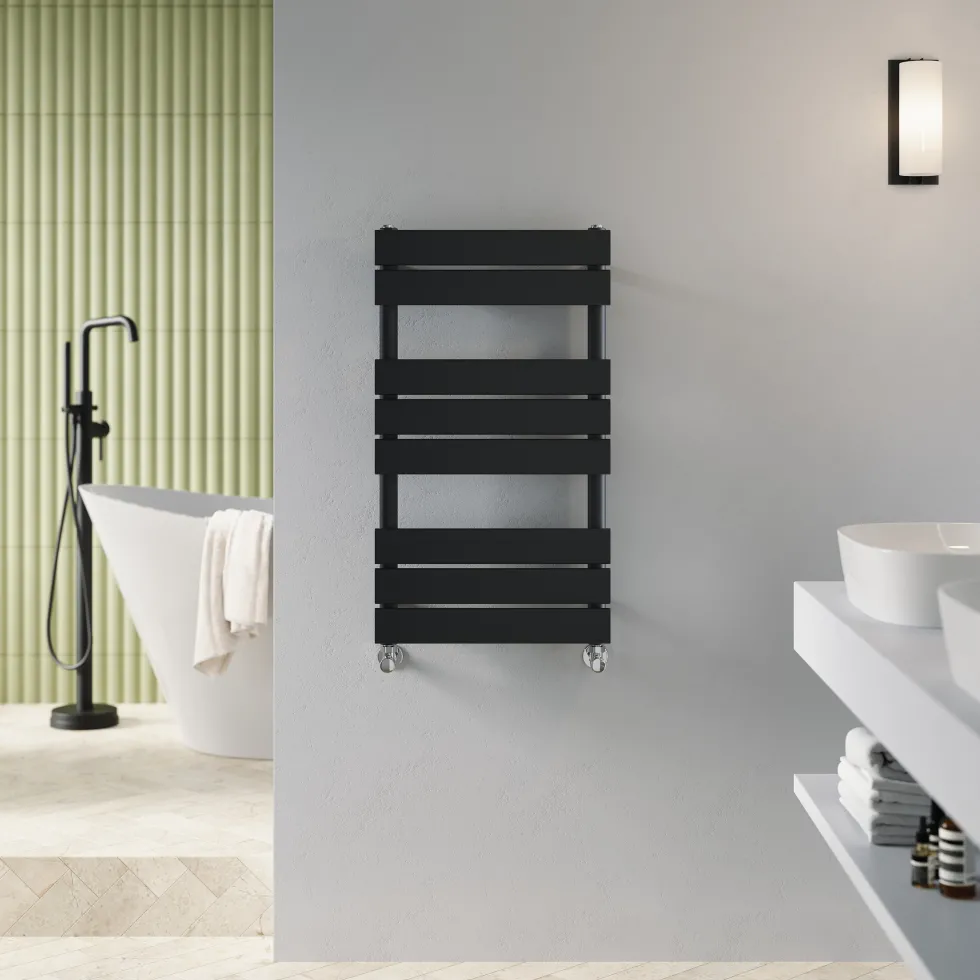 Toasty Hush Matt Black Flat Panel Heated Towel Rail