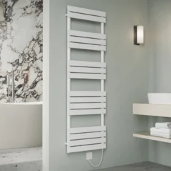 Toasty Hush White Electric Flat Panel Heated Towel Rail with Heating Element