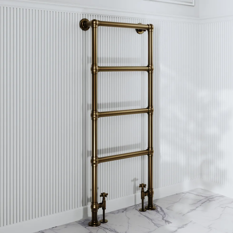 Toasty Merrin Antique Brass Floorstanding Traditional Heated Towel Rail - 1195 x 500mm