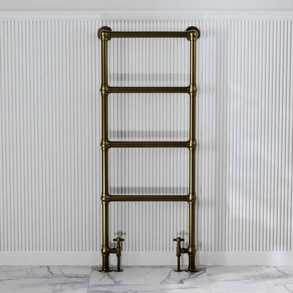 Toasty Merrin Antique Brass Floorstanding Traditional Heated Towel Rail - 1195 x 500mm