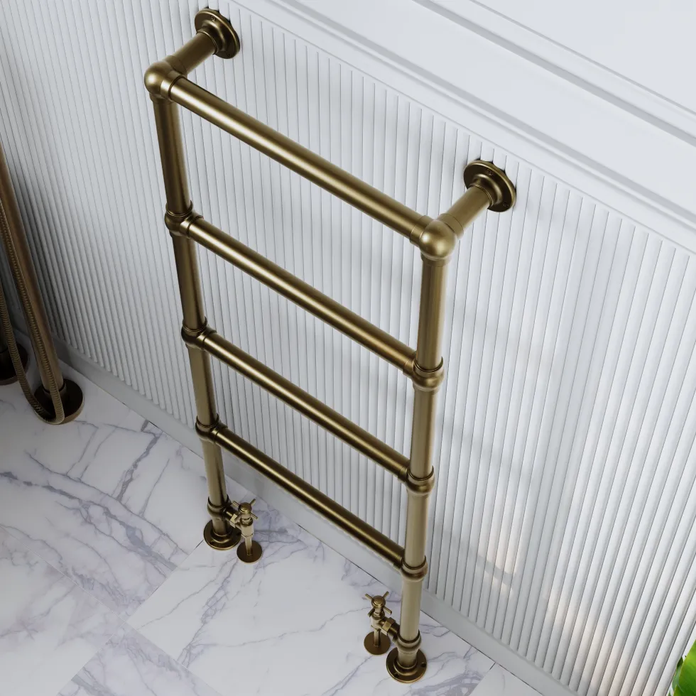 Toasty Merrin Antique Brass Floorstanding Traditional Heated Towel Rail - 1195 x 500mm