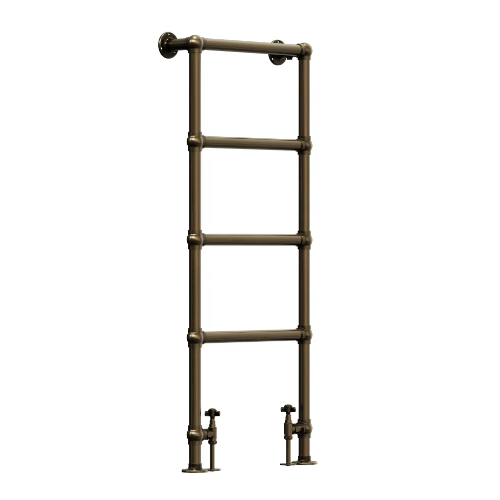 Toasty Merrin Antique Brass Floorstanding Traditional Heated Towel Rail - 1195 x 500mm