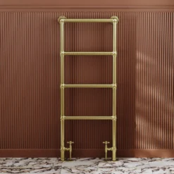 Toasty Merrin Brushed Brass Floorstanding Traditional Heated Towel Rail - 1195 x 500mm