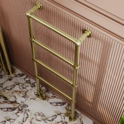 Toasty Merrin Brushed Brass Floorstanding Traditional Heated Towel Rail - 1195 x 500mm