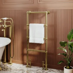 Toasty Merrin Brushed Brass Floorstanding Traditional Heated Towel Rail - 1195 x 500mm