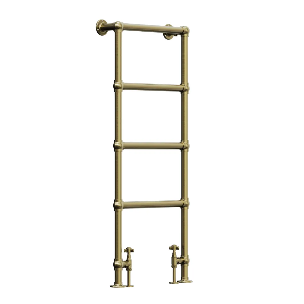 Toasty Merrin Brushed Brass Floorstanding Traditional Heated Towel Rail - 1195 x 500mm