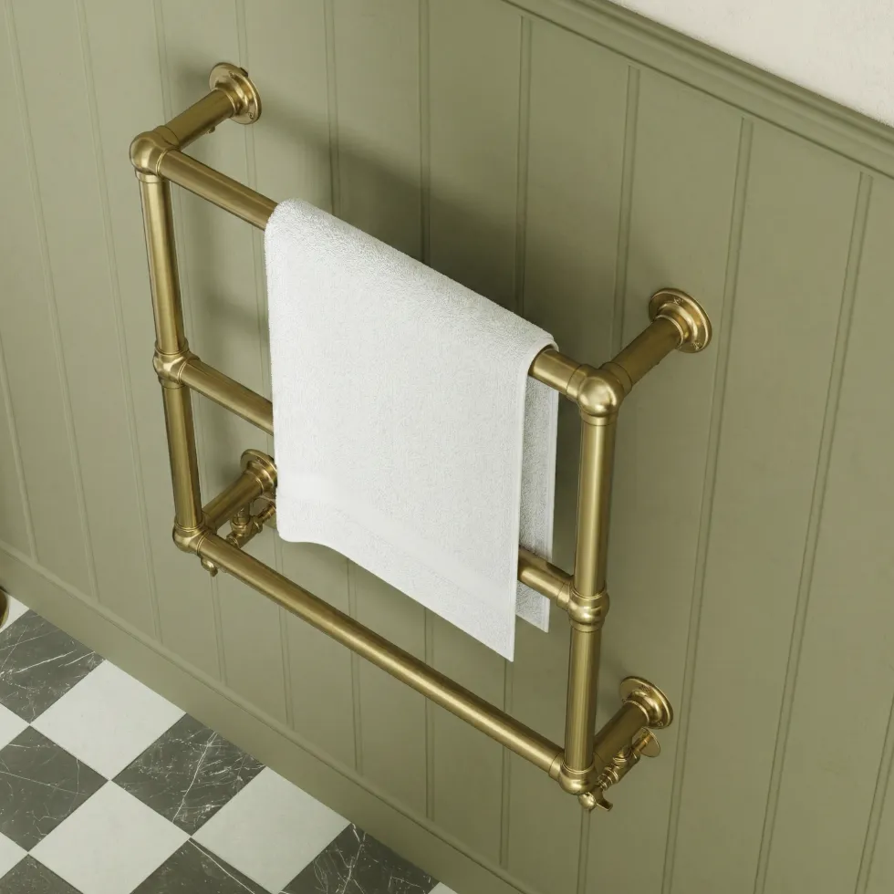 Toasty Merrin Brushed Brass Wall Hung Traditional Heated Towel Rail - 660 x 660mm