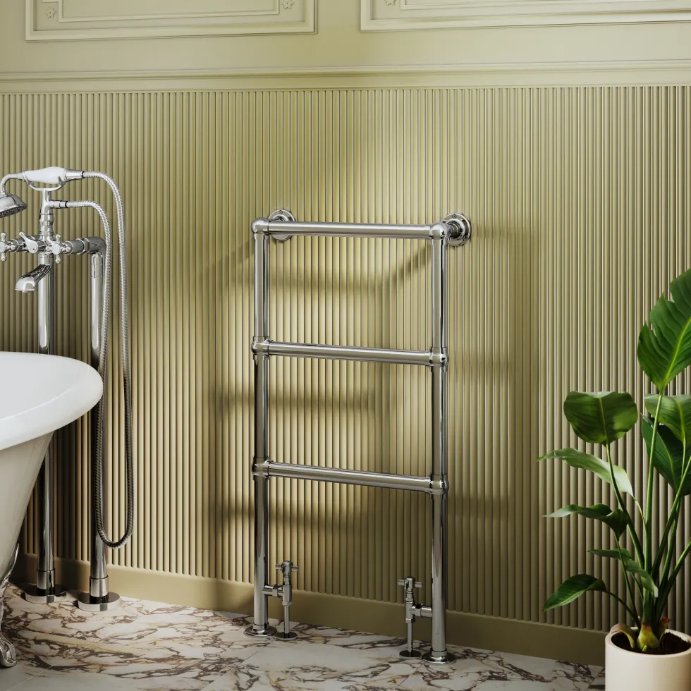 Toasty Merrin Chrome Floorstanding Traditional Heated Towel Rail
