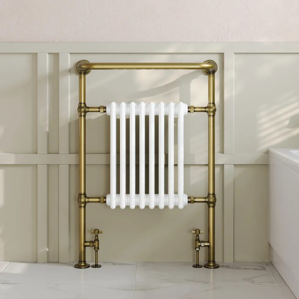 Toasty Penrose Antique Brass Traditional Heated Towel Rail - 965 x 675mm