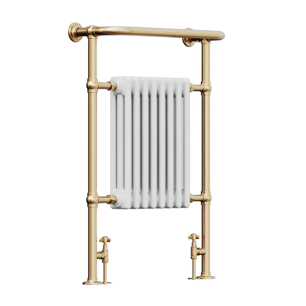 Toasty Penrose Brushed Brass Traditional Heated Towel Rail - 965 x 675mm
