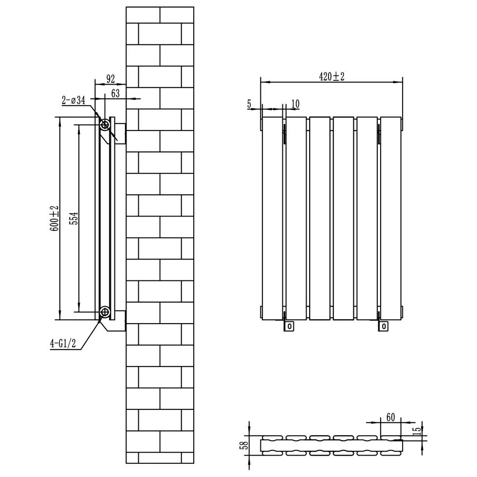 Toasty Radiance Anthracite Flat Panel Horizontal Radiator