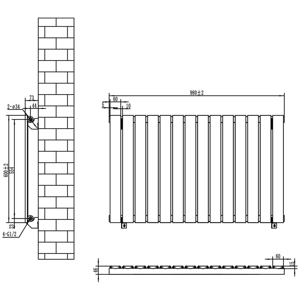 Toasty Radiance Anthracite Flat Panel Horizontal Radiator