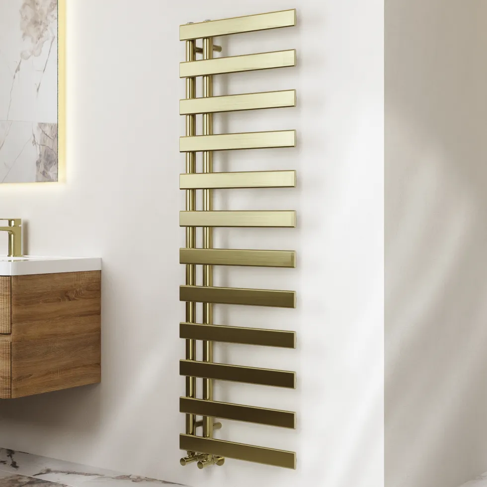 Toasty Retreat Brushed Brass Offset Heated Towel Rail