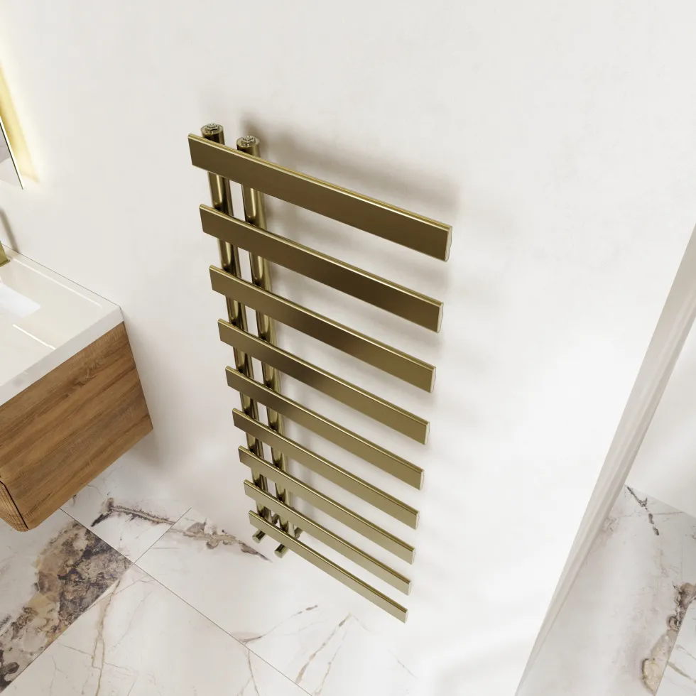 Toasty Retreat Brushed Brass Offset Heated Towel Rail