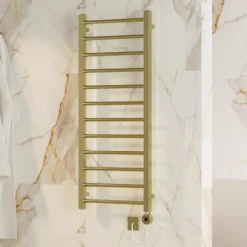 Toasty Rise Brushed Brass Electric Heated Towel Rail with Heating Element