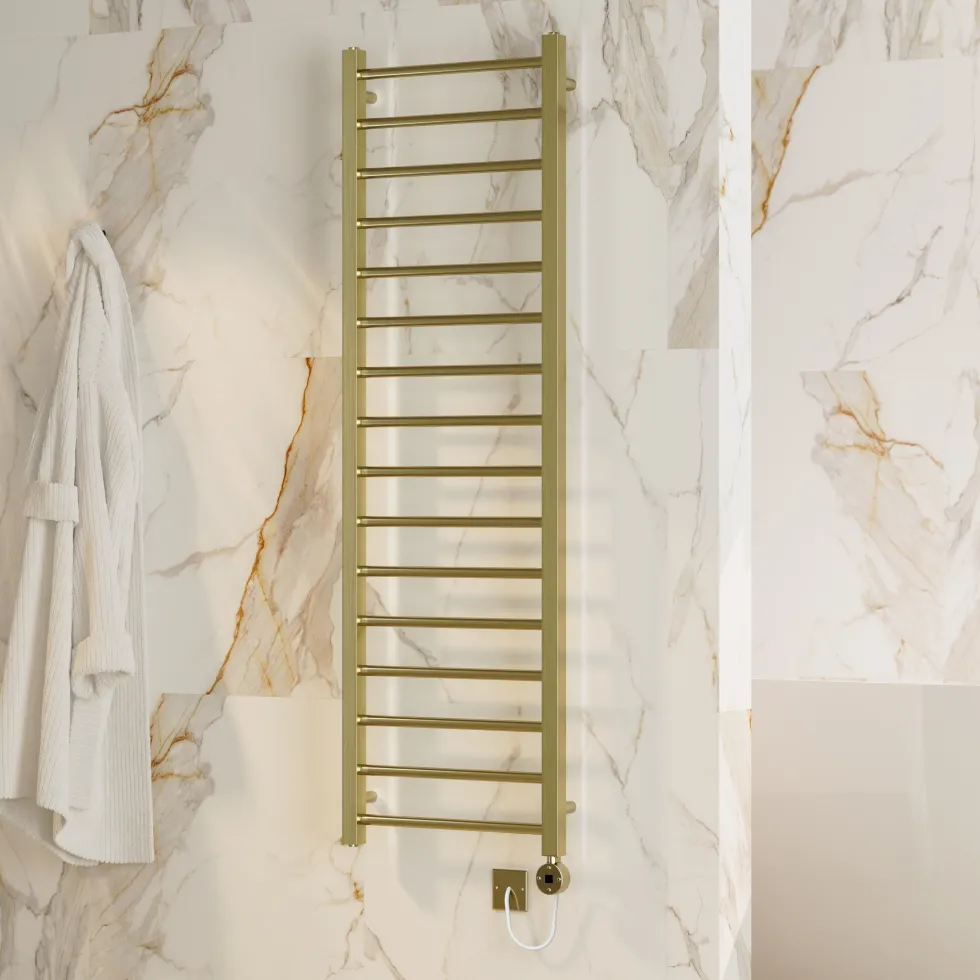 Toasty Rise Brushed Brass Electric Heated Towel Rail with Heating Element