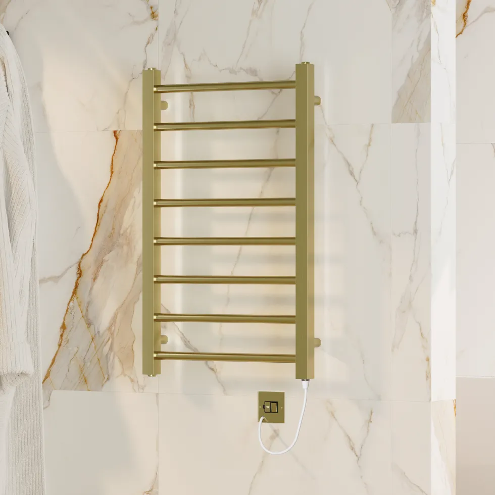Toasty Rise Brushed Brass Electric Heated Towel Rail with Heating Element