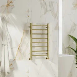 Toasty Rise Brushed Brass Heated Towel Rail