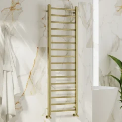 Toasty Rise Brushed Brass Heated Towel Rail