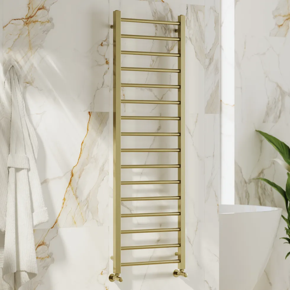 Toasty Rise Brushed Brass Heated Towel Rail