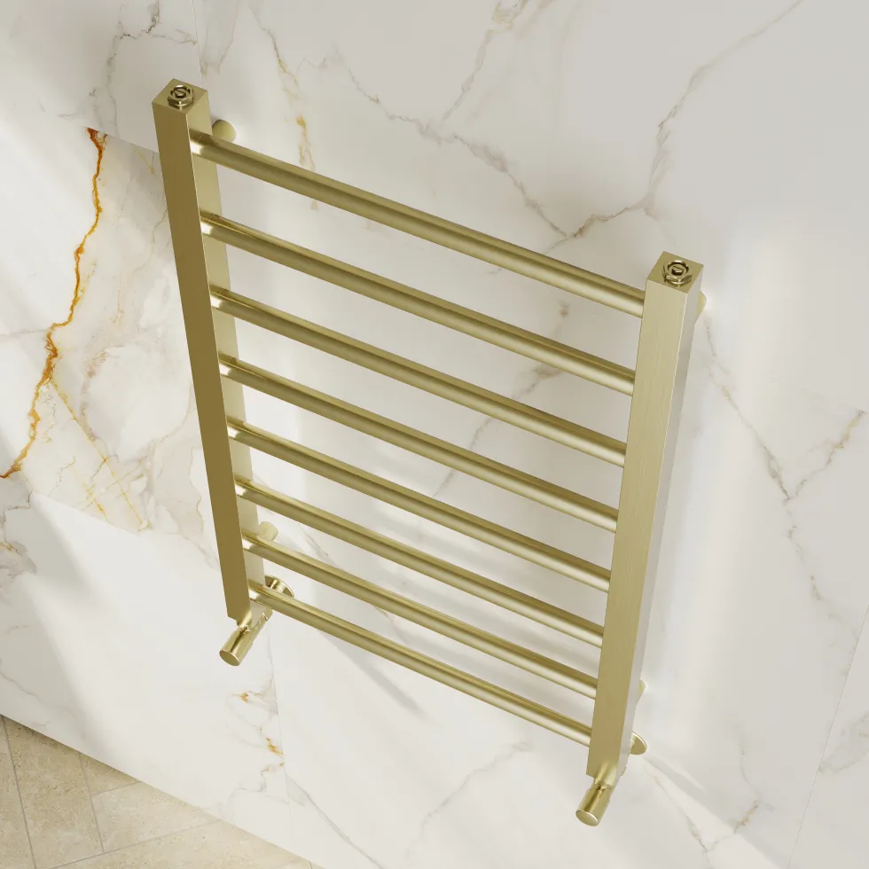 Toasty Rise Brushed Brass Heated Towel Rail