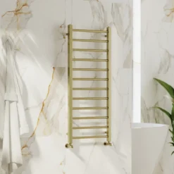 Toasty Rise Brushed Brass Heated Towel Rail