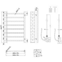 Toasty Rise Matt Black Electric Heated Towel Rail with Heating Element