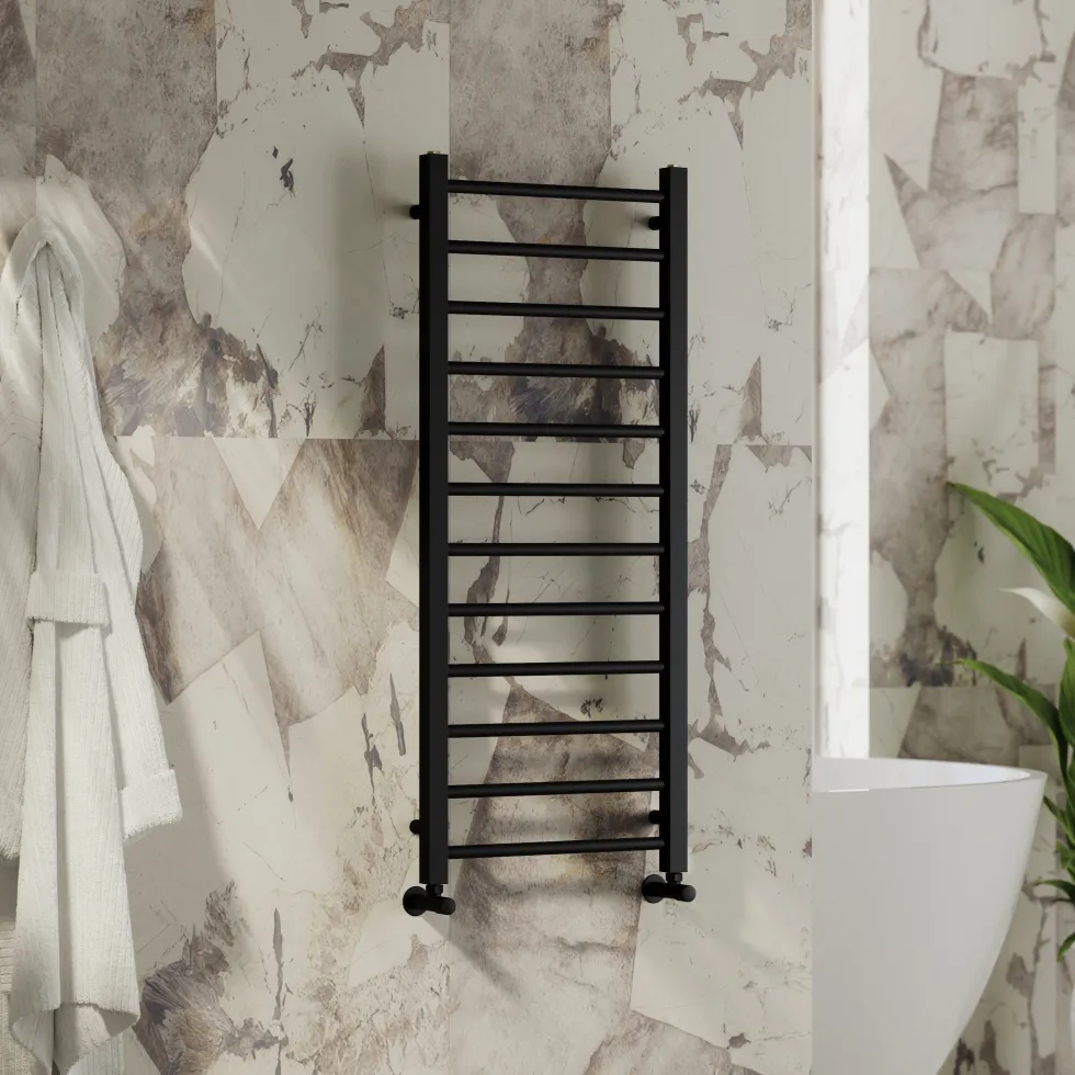 Toasty Rise Matt Black Heated Towel Rail