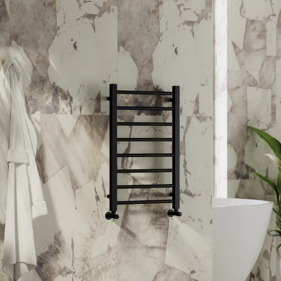 Toasty Rise Matt Black Heated Towel Rail