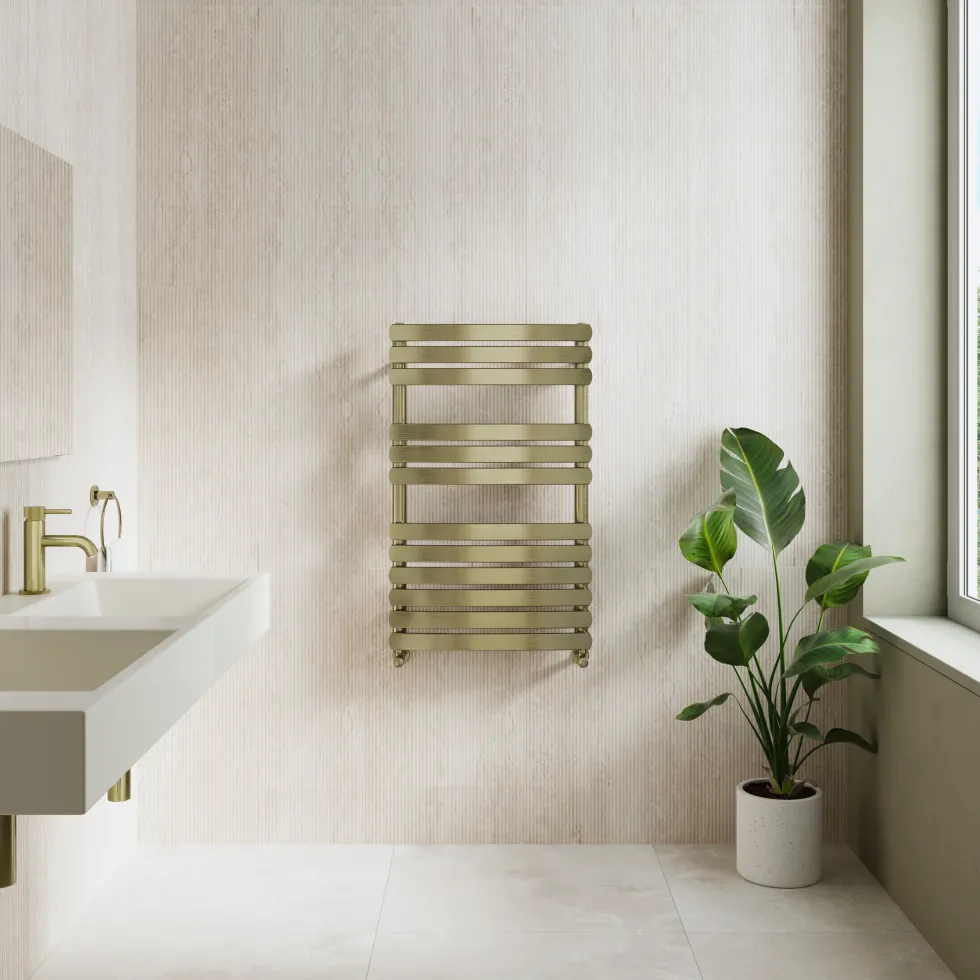 Toasty Solace Brushed Brass Curved Heated Towel Rail