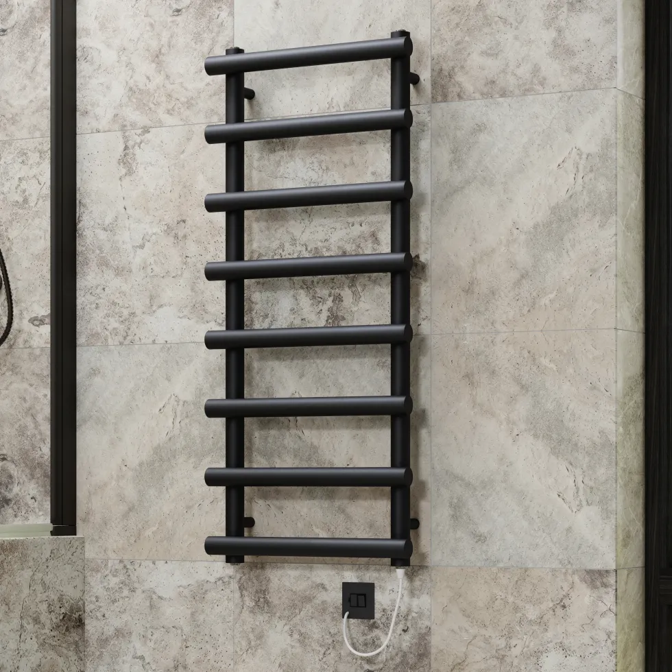 Toasty Yarrow Matt Black Electric Heated Towel Rail with Heating Element