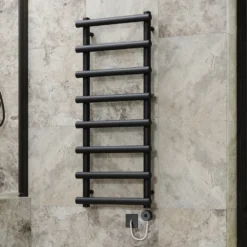 Toasty Yarrow Matt Black Electric Heated Towel Rail with Heating Element