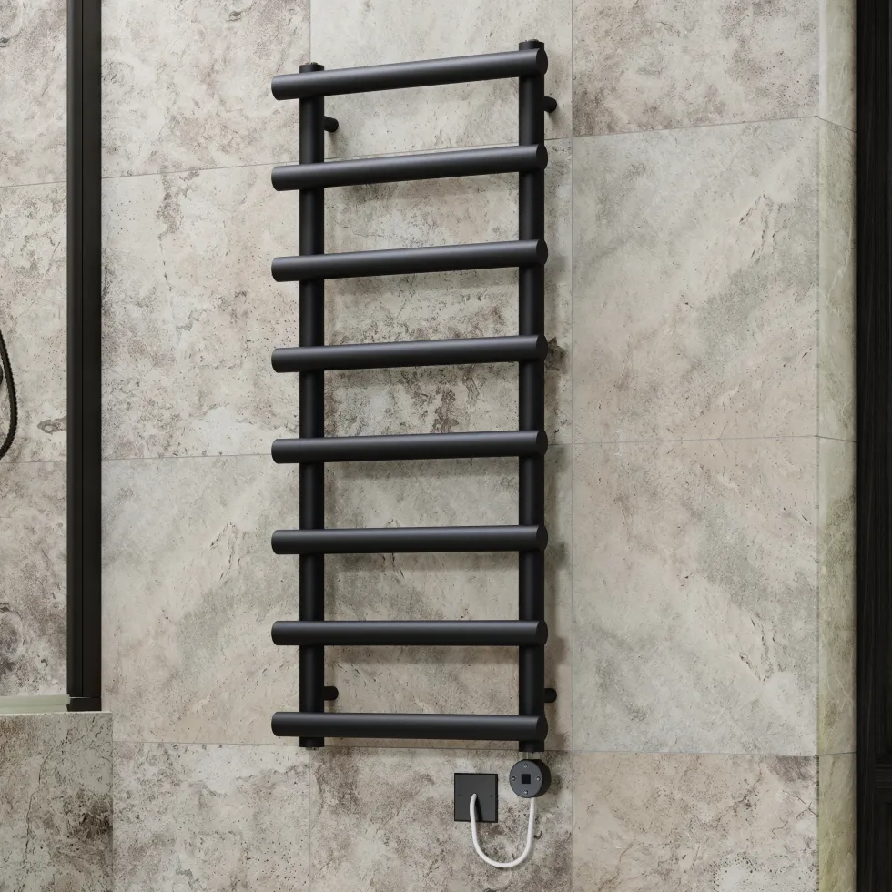Toasty Yarrow Matt Black Electric Heated Towel Rail with Heating Element