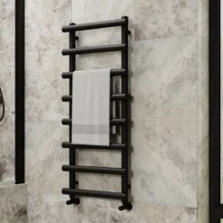Toasty Yarrow Matt Black Heated Towel Rail