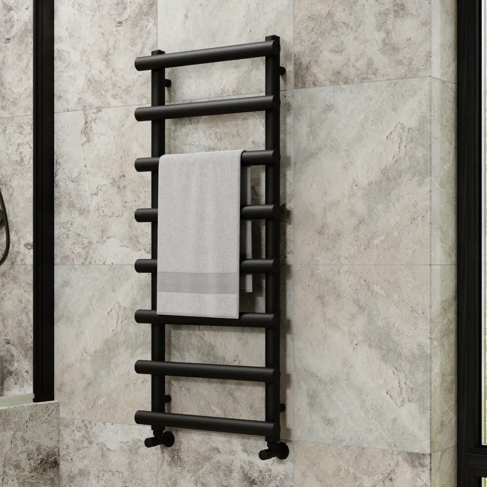 Toasty Yarrow Matt Black Heated Towel Rail