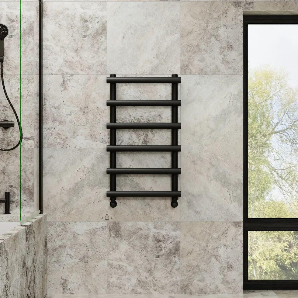Toasty Yarrow Matt Black Heated Towel Rail