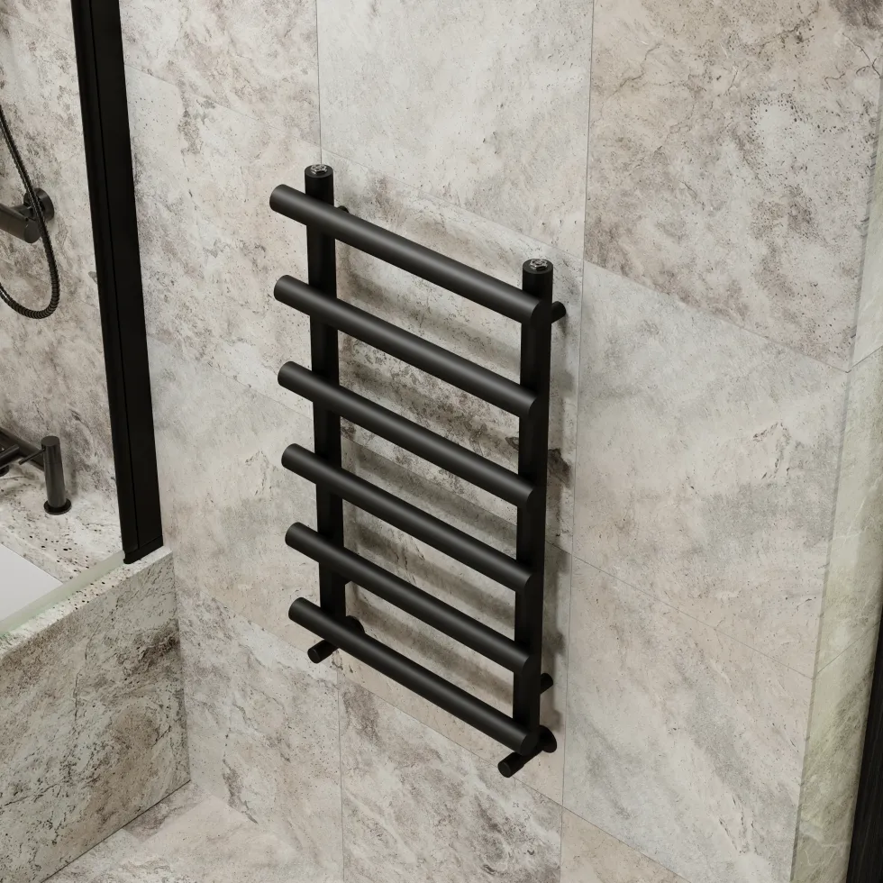 Toasty Yarrow Matt Black Heated Towel Rail