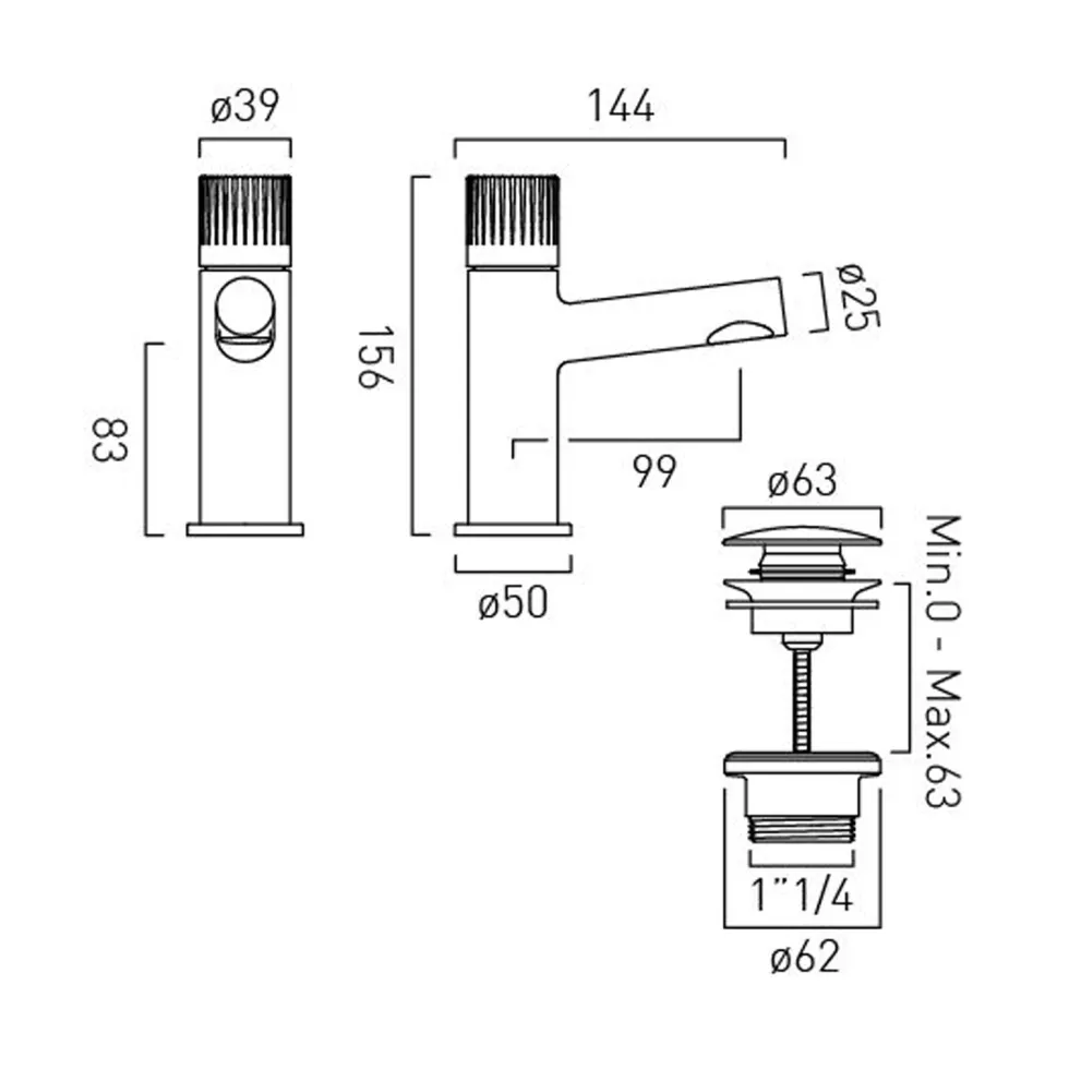 Vado Safari Cold Start Leverless Mini Mono Basin Mixer Tap with Optional Universal Basin Waste
