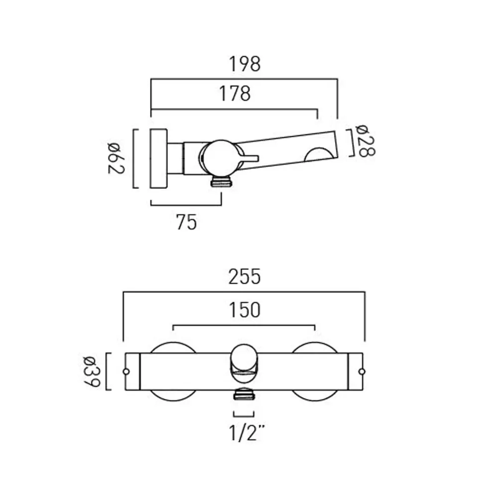 Vado Safari Exposed Thermostatic Wall Mounted Bath Shower Mixer Tap