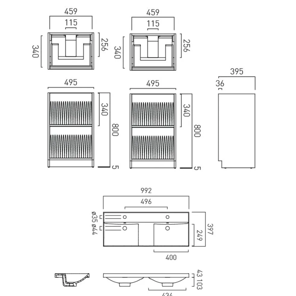 Vado Safari 1000mm Fluted Floorstanding Vanity Unit & Double Basin