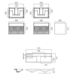 Vado Safari 1200mm Fluted Wall Hung Vanity Unit & Double Basin