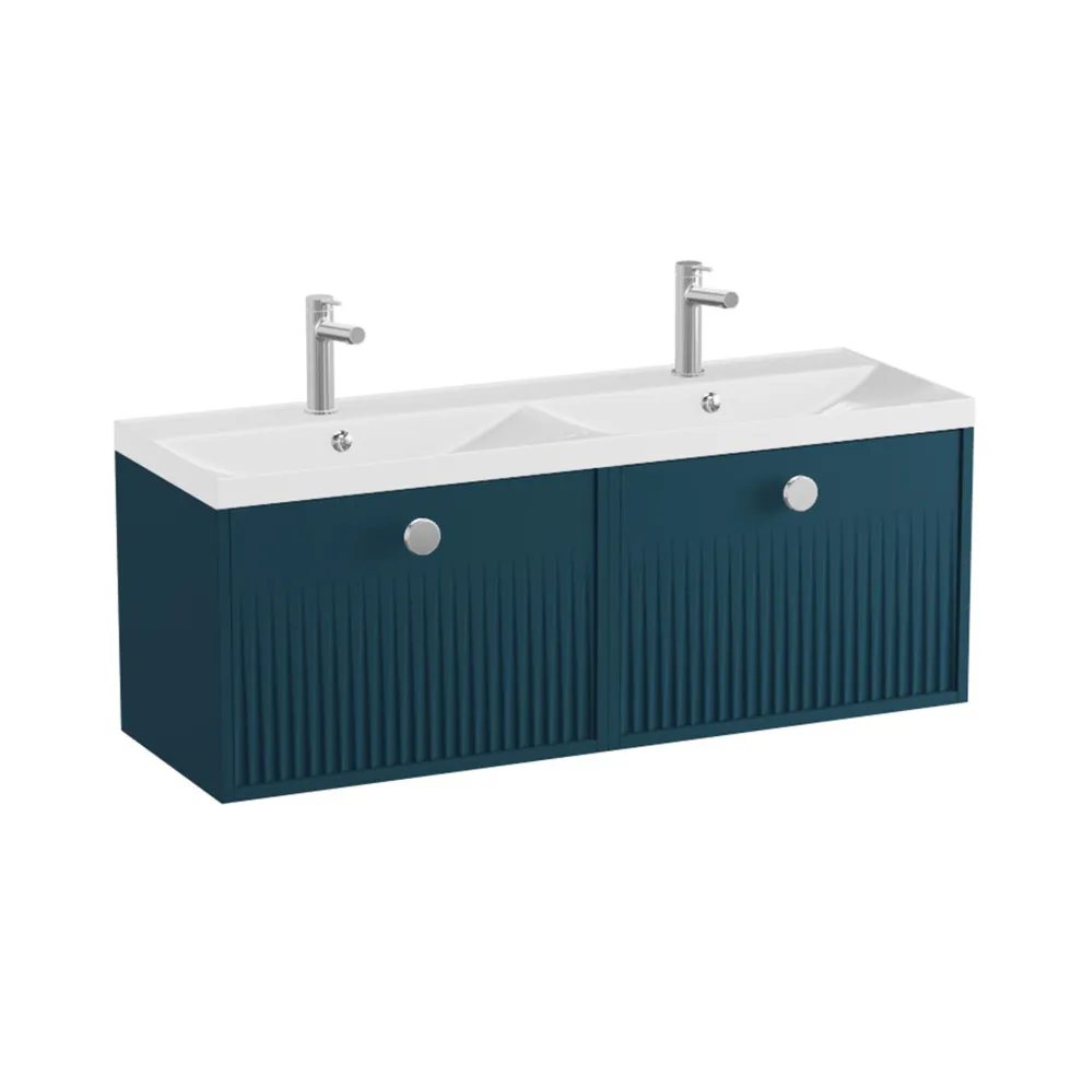 Vado Safari 1200mm Fluted Wall Hung Vanity Unit & Double Basin