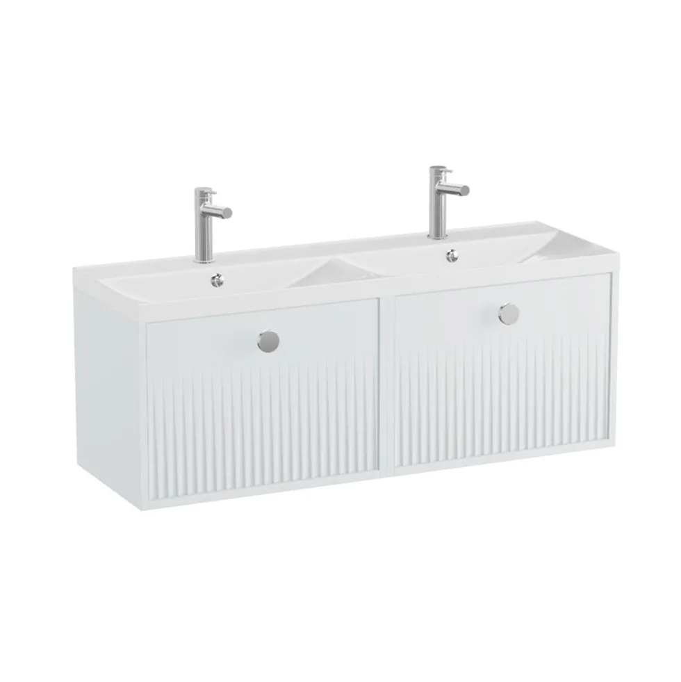 Vado Safari 1200mm Fluted Wall Hung Vanity Unit & Double Basin