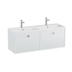 Vado Safari 1200mm Fluted Wall Hung Vanity Unit & Double Basin