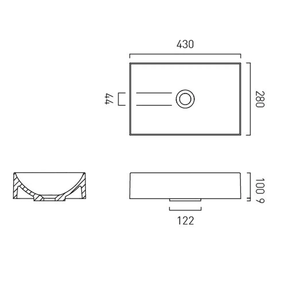 Vado Safari Rectangular Smooth Countertop Basin