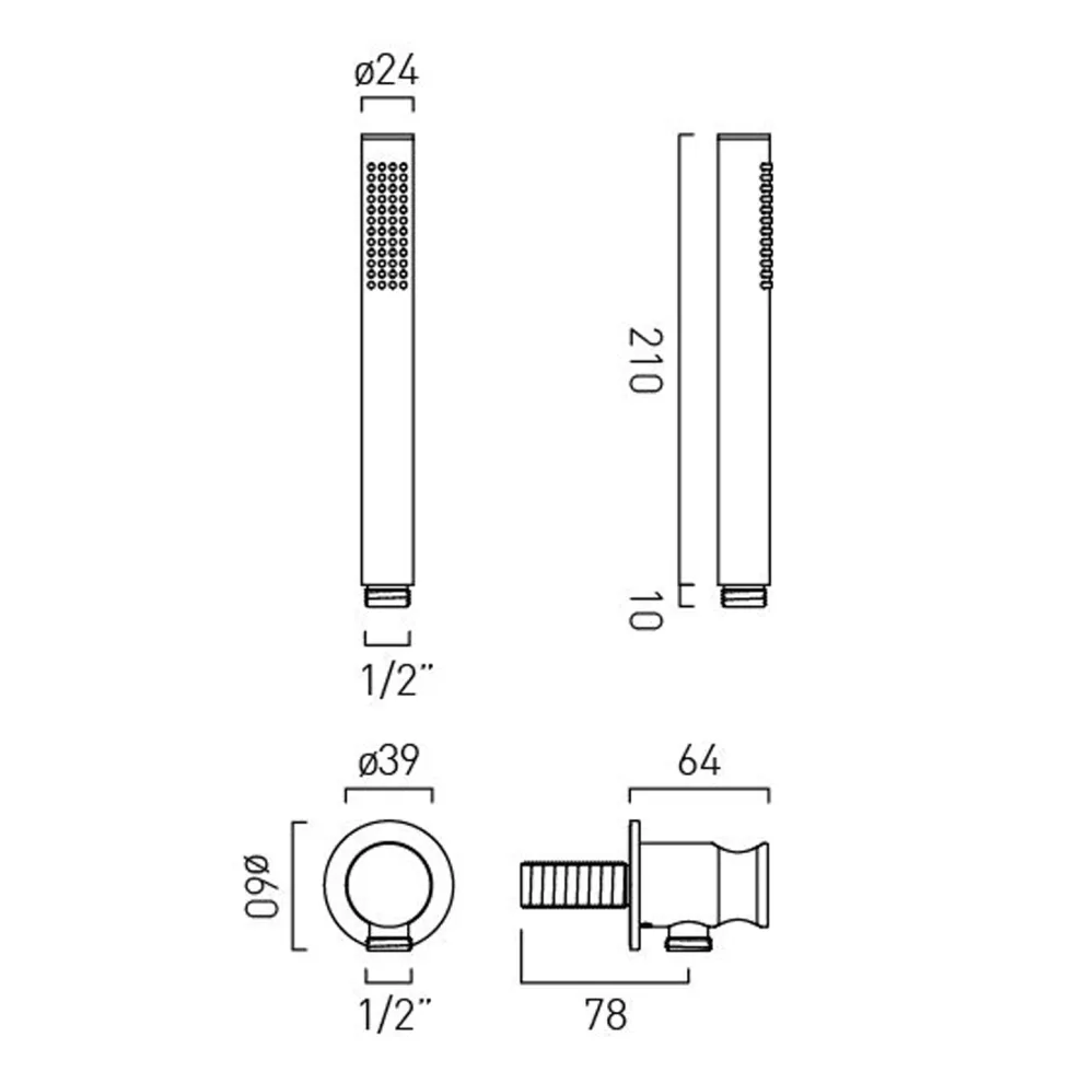 Vado Safari Shower Handset with Integrated Outlet, Holder & 1500mm Hose