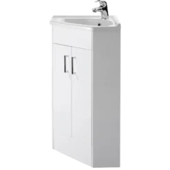 Vellamo Alpine 2 Door Corner Cabinet Vanity Unit & Ceramic Basin - Gloss White