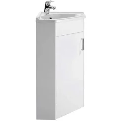 Vellamo Alpine 1 Door Corner Cabinet Vanity Unit & Ceramic Basin - White Gloss