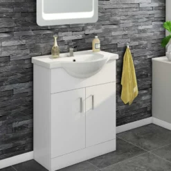 Vellamo Alpine 650mm Floorstanding Vanity Unit & Basin - Gloss White