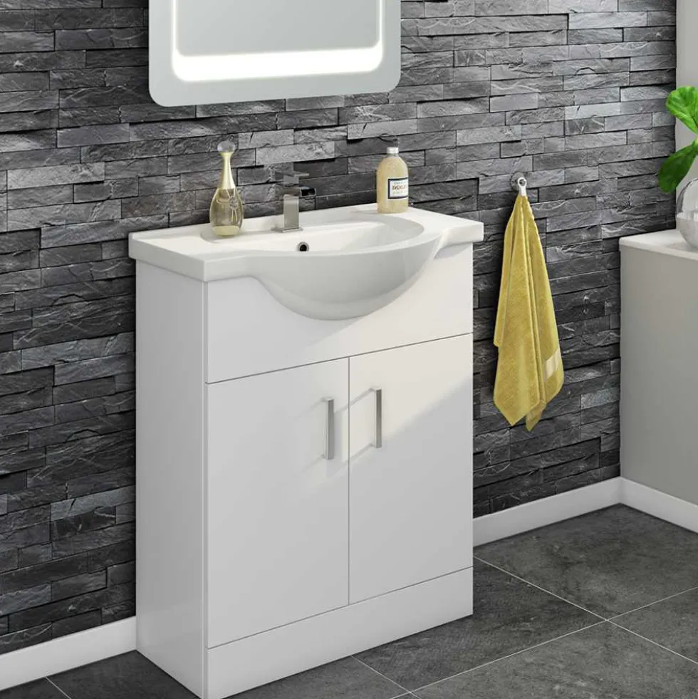 Vellamo Alpine 650mm Floorstanding Vanity Unit & Basin - Gloss White
